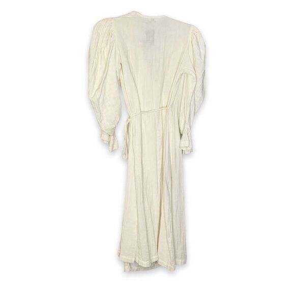 RHODE RESORT Emi Wrap Midi Dress Puff Sleeves Ruffle Cream Cotton XS NEW -232294 - Picture 7 of 12